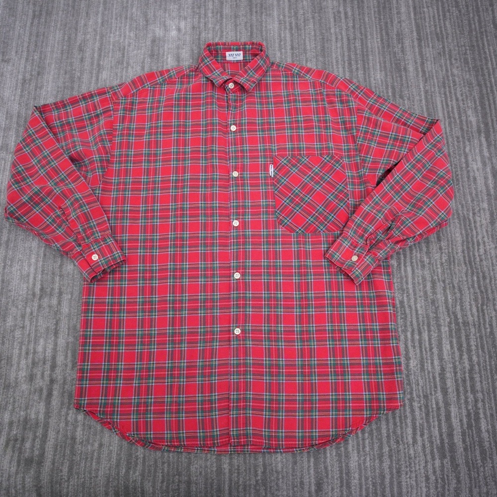 Naf Naf Paris Mens Red Plaid Long Sleeve Button‎ Down Shirt Large France Made